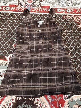 Plaid Pinafore Dress with Button-Strap Detail